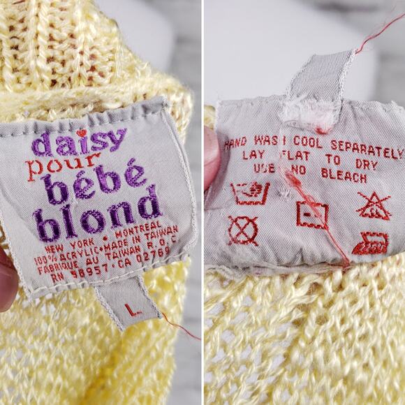 Vintage 80s Yellow Loose Knit Boatneck Sweater - Picture 4 of 14